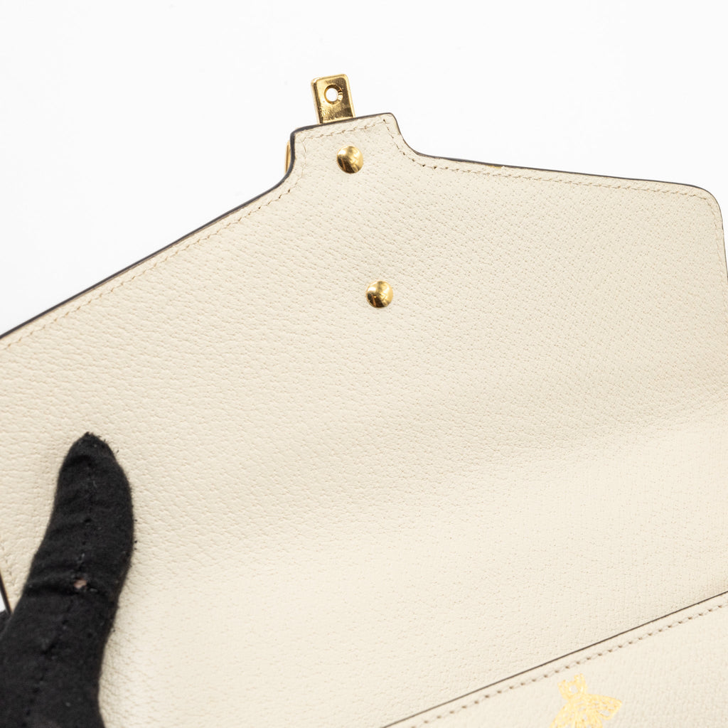 GUCCI SMALL SYLVIA BAG BEE AND STAR PRINTED CALFSKIN WHITE GHW
