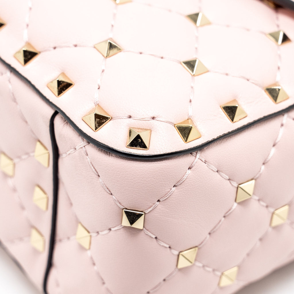 VALENTINO GARAVANI ROCKSTUD SPIKE SHOULDER BAG LEATHER PINK LGHW