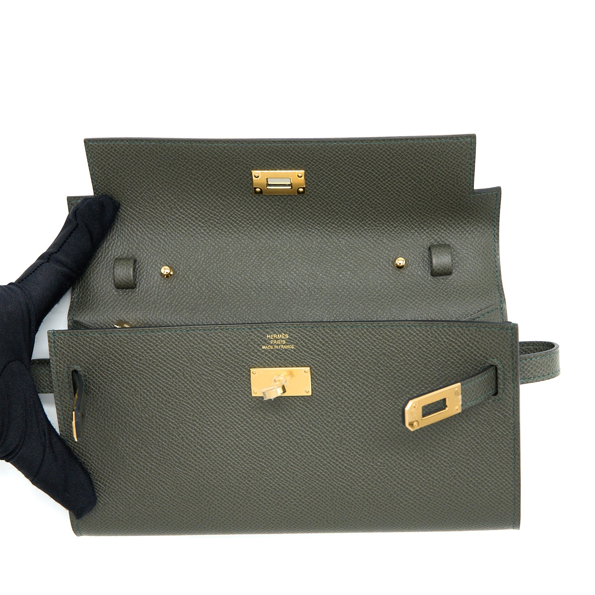 HERMES CLASSIC KELLY TO GO EPSOM C6 VERT DE GRIS GHW
