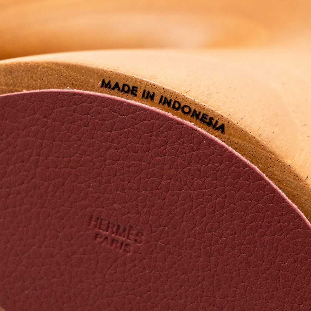 HERMES SAMARCANDE PAPERWEIGHT SOLID NATURAL MAHOGANY/SMOOTH TAURILLON LEATHER NATUREL