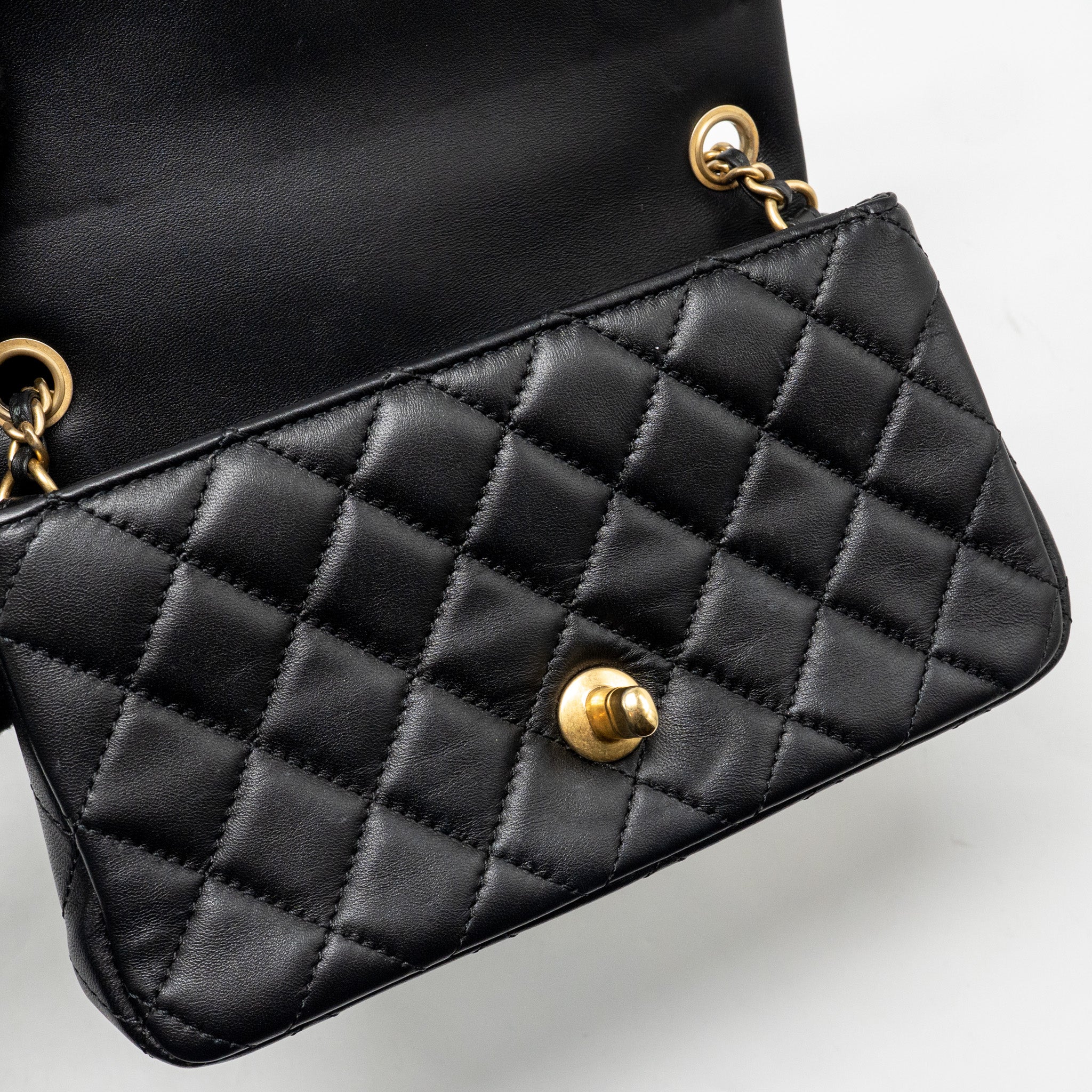 CHANEL PEARL CRUSH MINI RECTANGULAR FLAP BAG LAMBSKIN BLACK GHW (MICROCHIP)