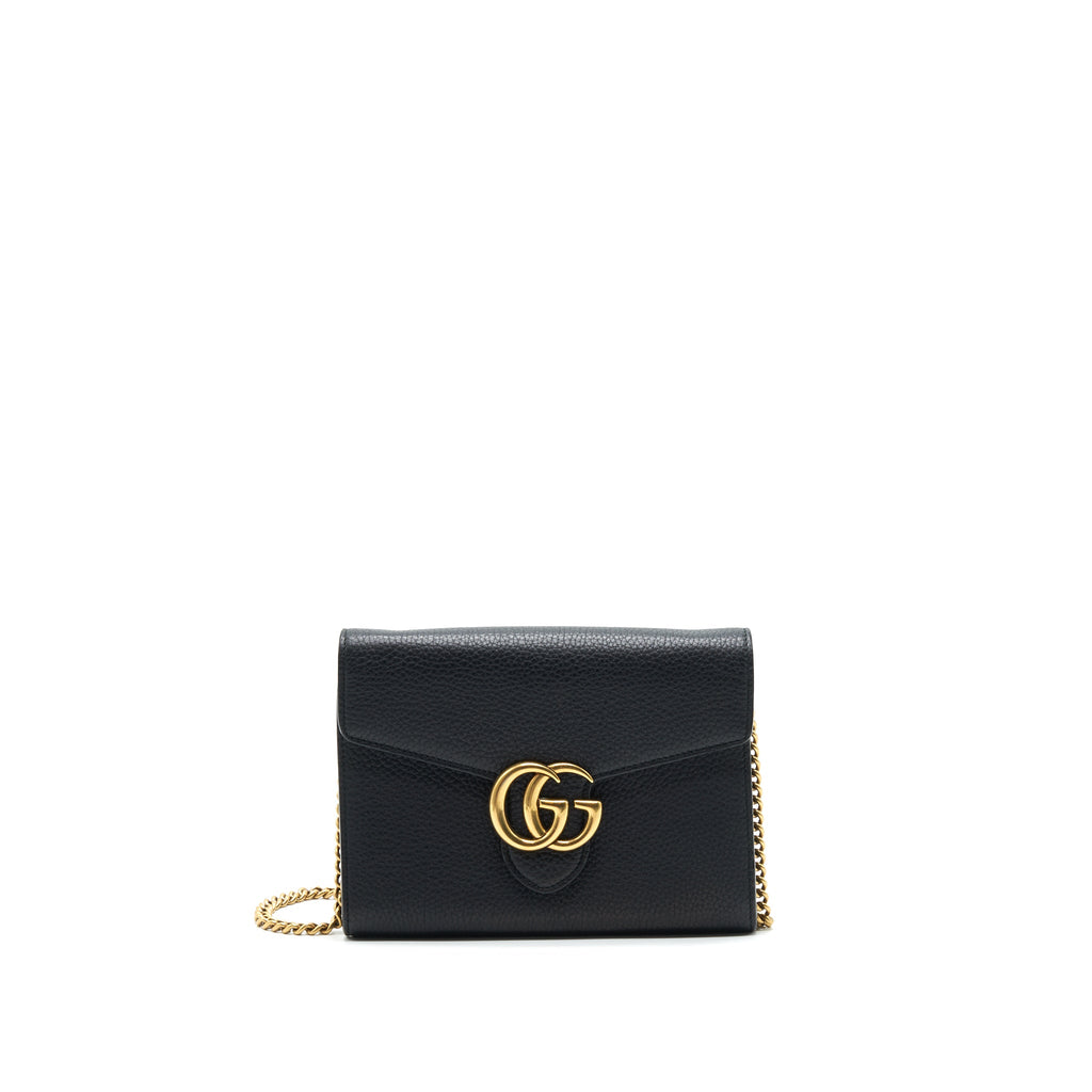 GUCCI GRAINED CALFSKIN GG LOGO WALLET ON CHAIN WITH GHW