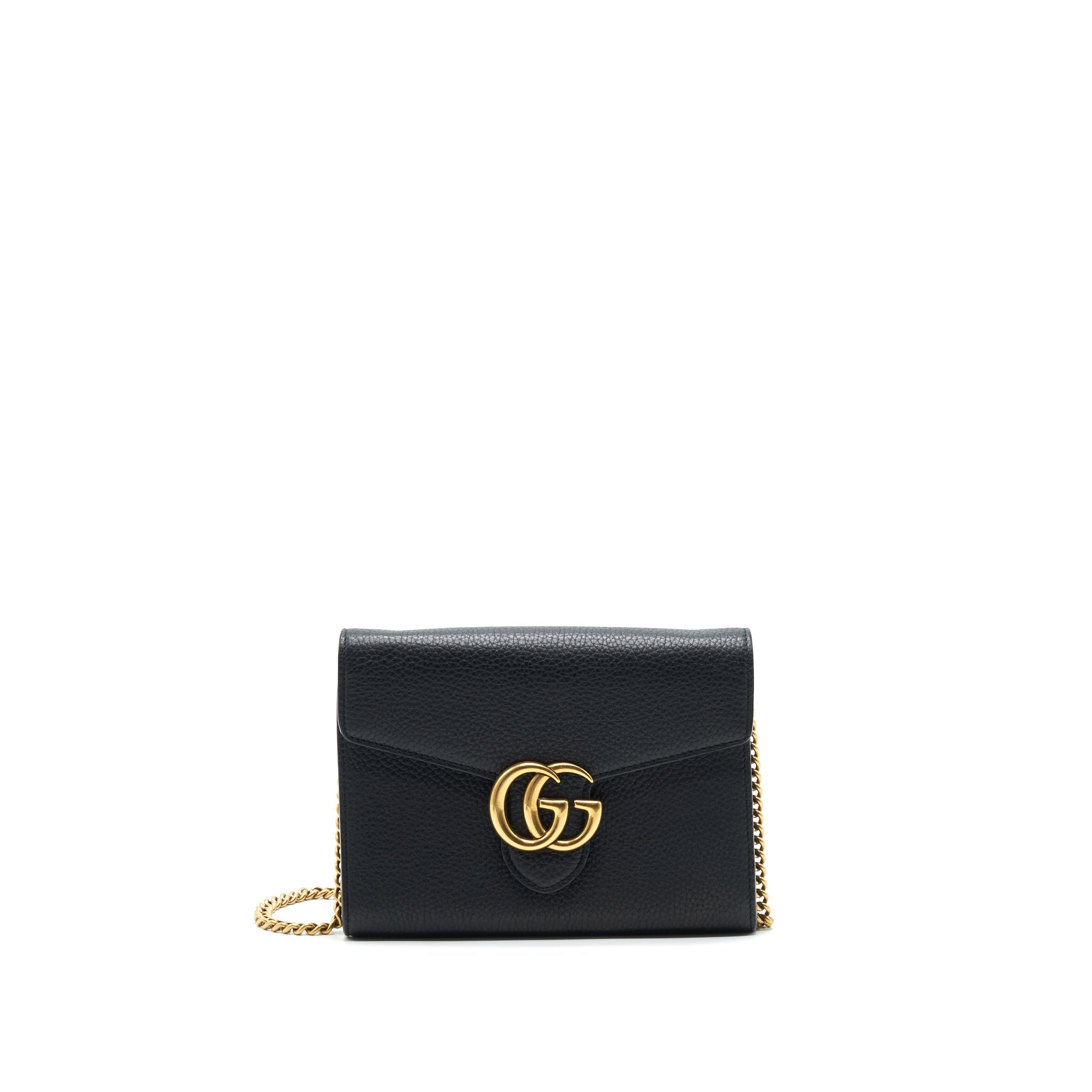 GUCCI GRAINED CALFSKIN GG LOGO WALLET ON CHAIN WITH GHW