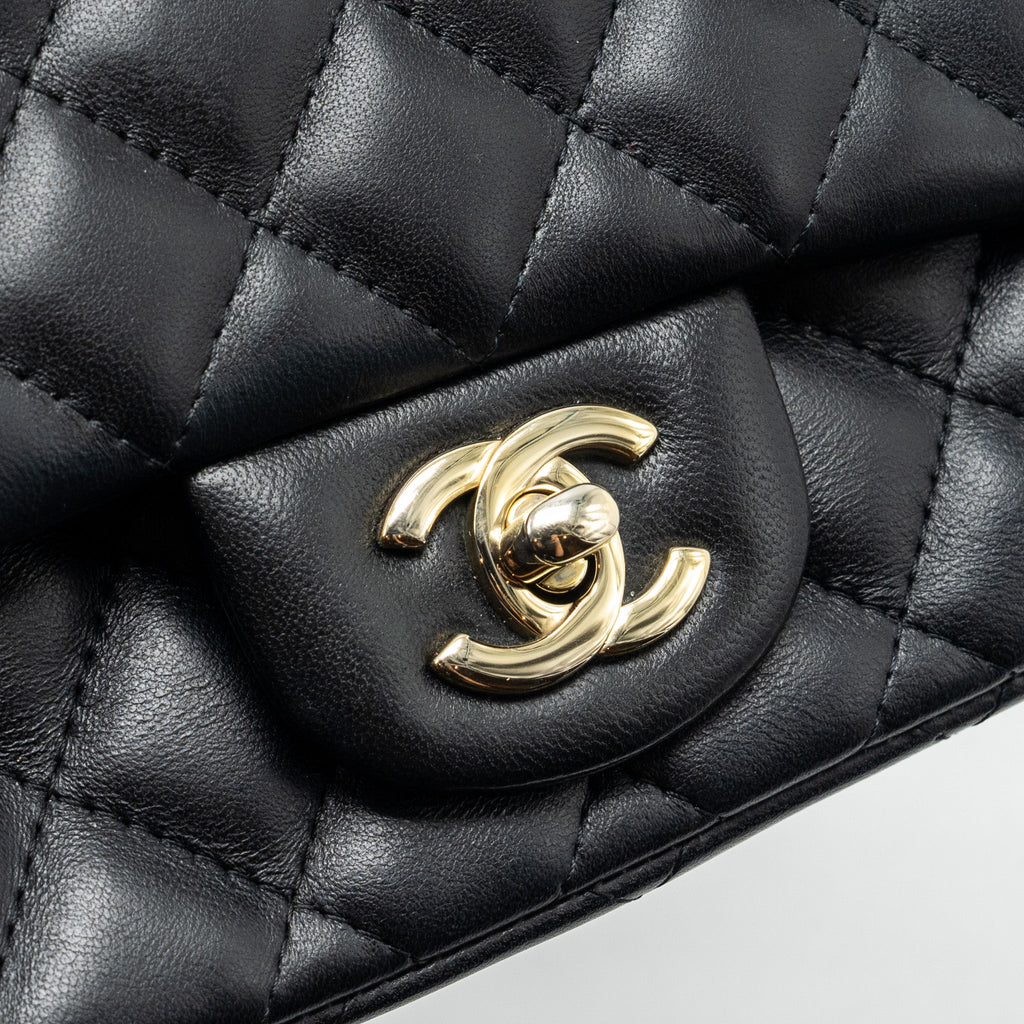 CHANEL MINI SQUARE FLAP BAG LAMBSKIN BLACK LGHW (MICROCHIP)