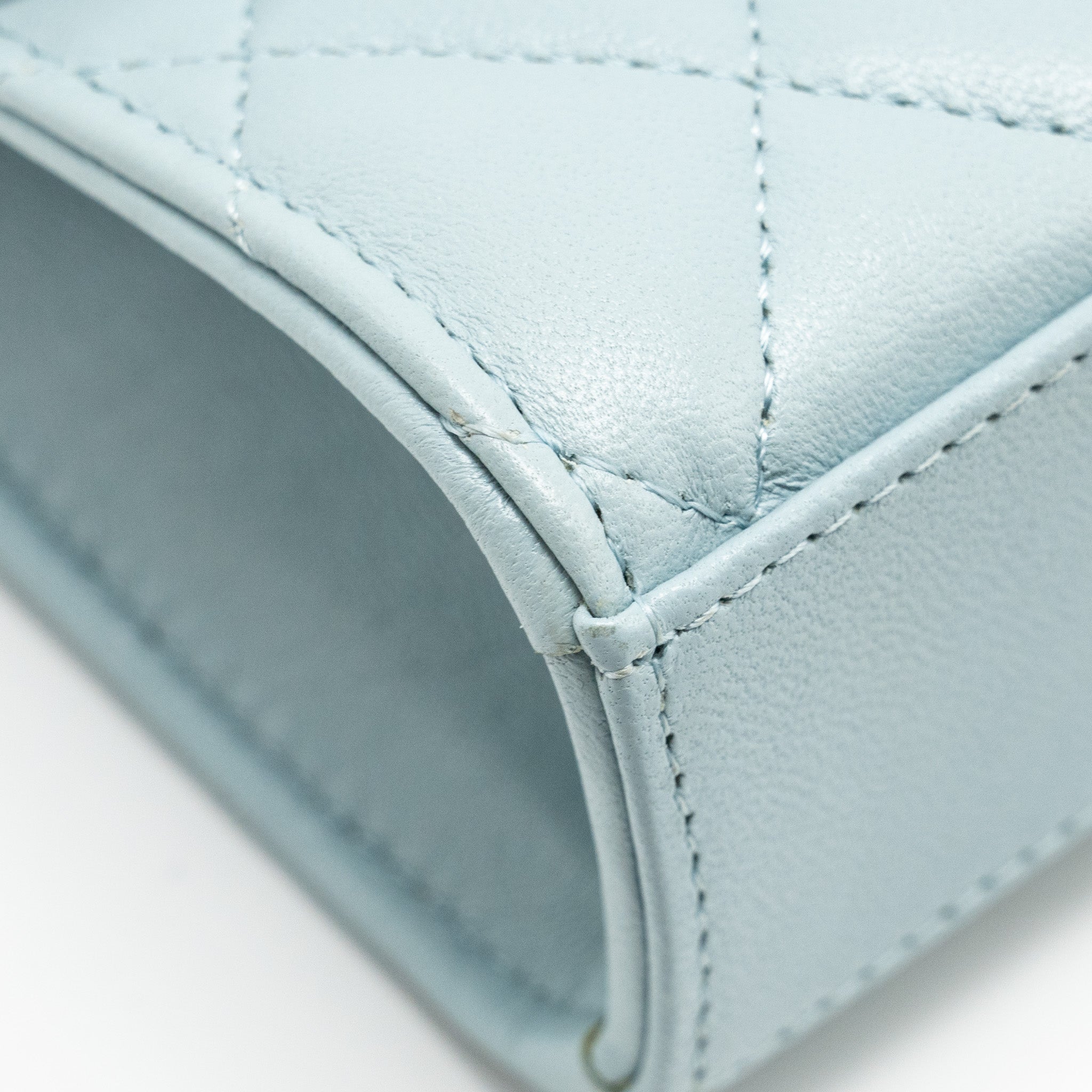 CHANEL TOP HANDLE MINI FLAP BAG LAMBSKIN LIGHT BLUE LGHW