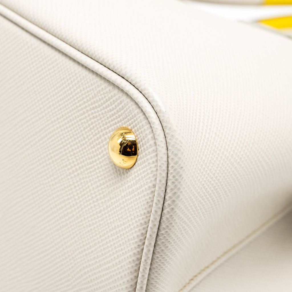 PRADA SMALL SAFFIANO CUIR TOTE BAG CALFSKIN WHITE/YELLOW GHW