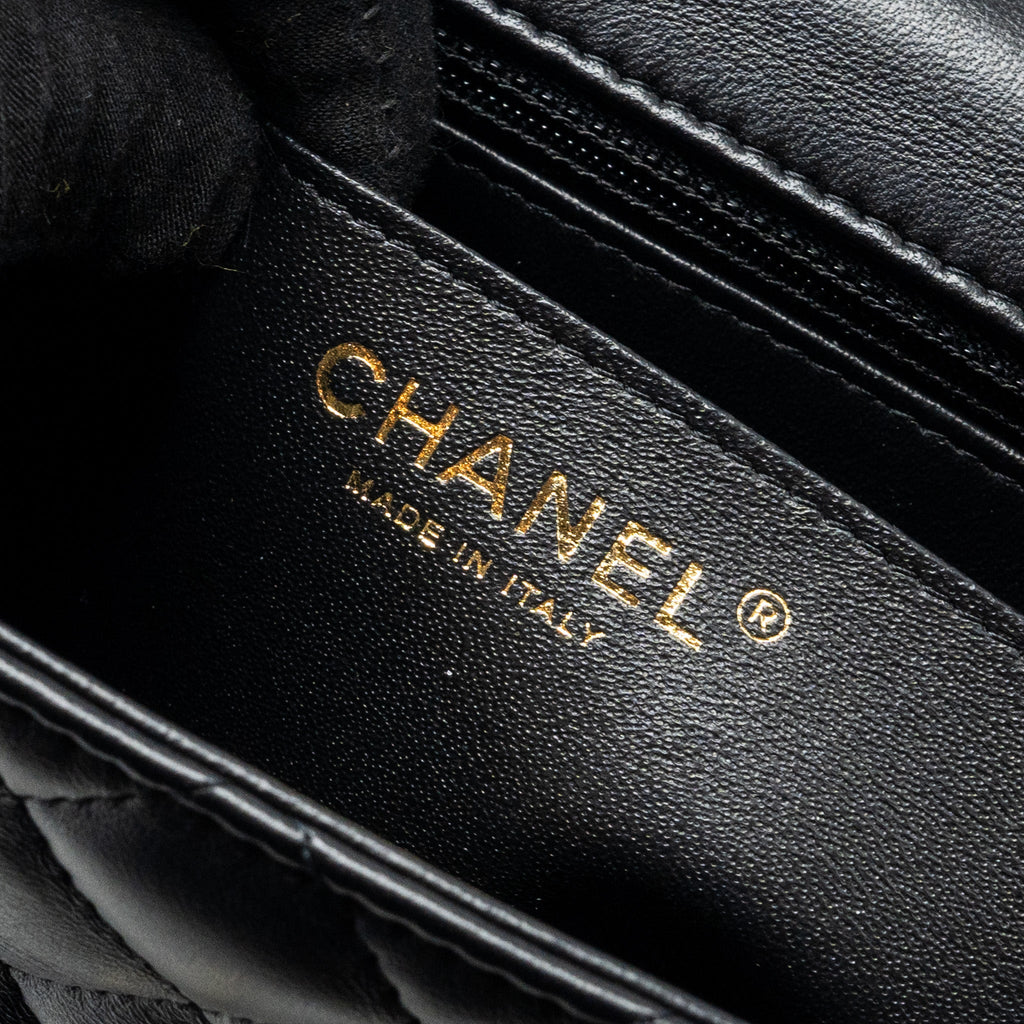 CHANEL MINI SQUARE FLAP BAG LAMBSKIN BLACK LGHW (MICROCHIP)
