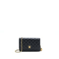 CHANEL PEARL CRUSH WALLET ON CHAIN LAMBSKIN BLACK BRUSHED GHW (MICROCHIP)
