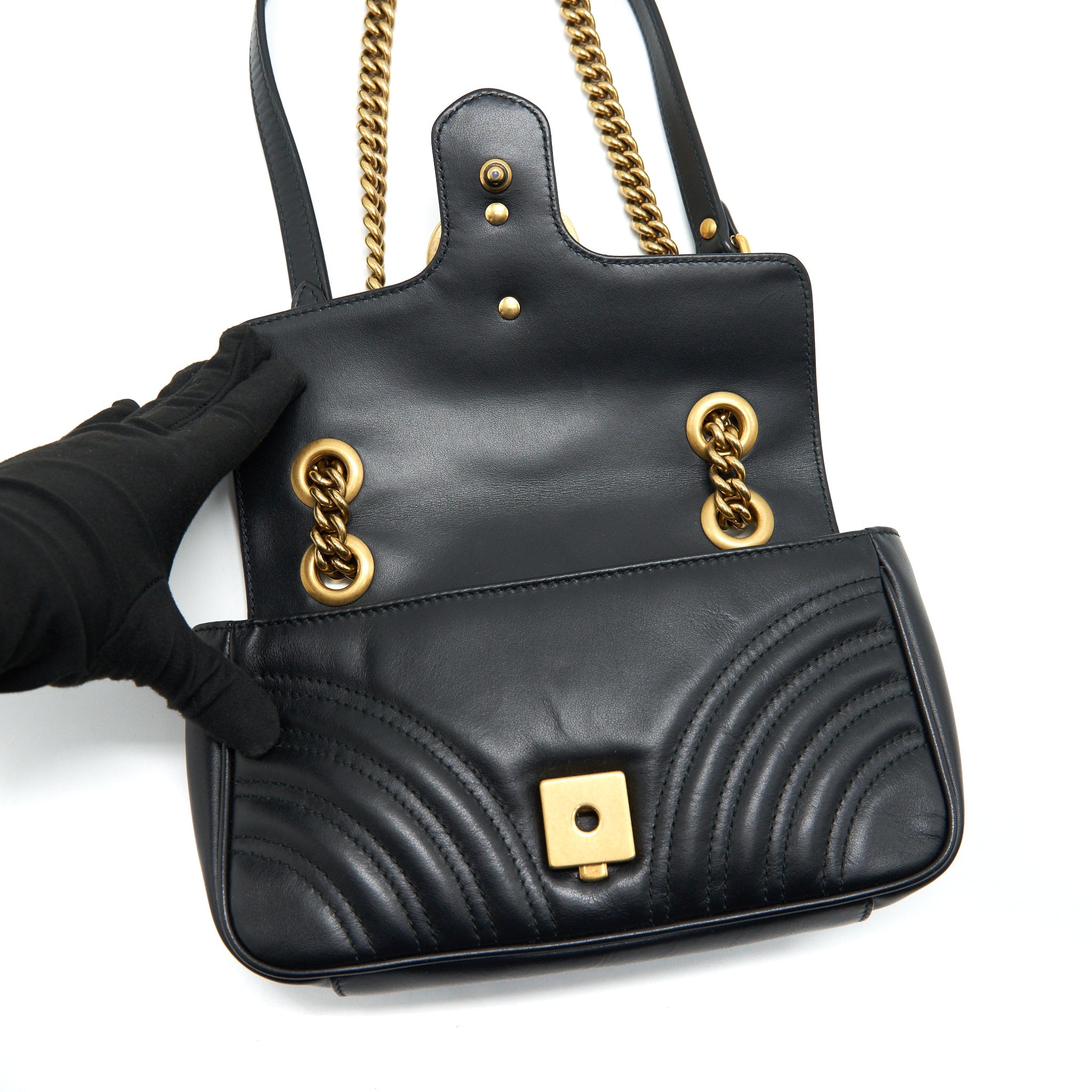 GUCCI GG MARMONT MINI BAG BLACK WITH GHW