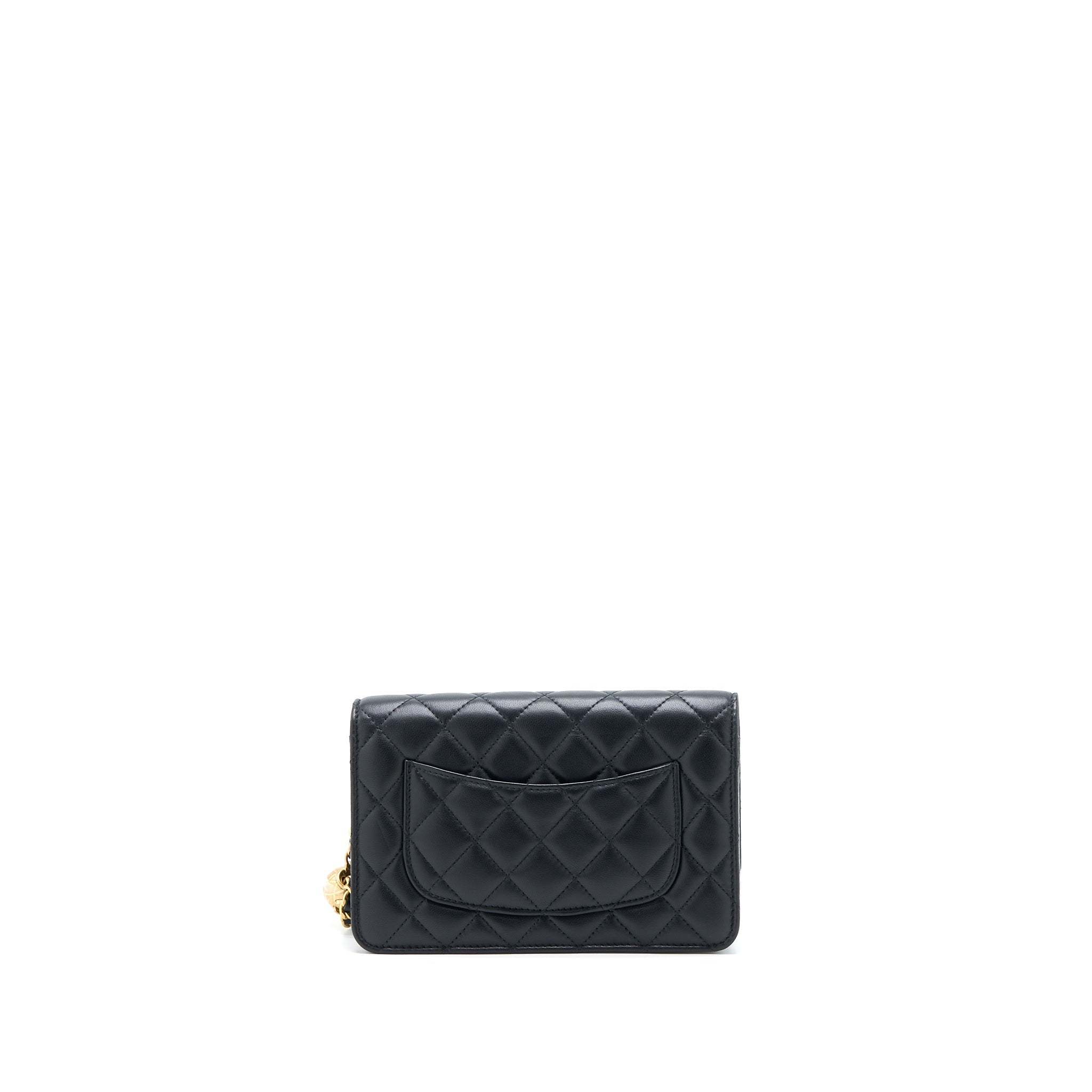 CHANEL PEARL CRUSH WALLET ON CHAIN LAMBSKIN BLACK BRUSHED GHW (MICROCHIP)