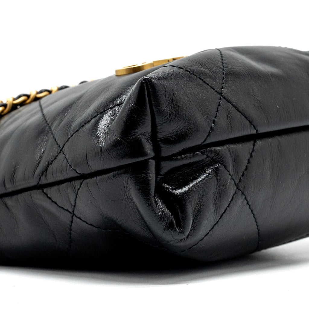 CHANEL MINI 22 BAG SHINY CALFSKIN BLACK GHW (MICROCHIP)