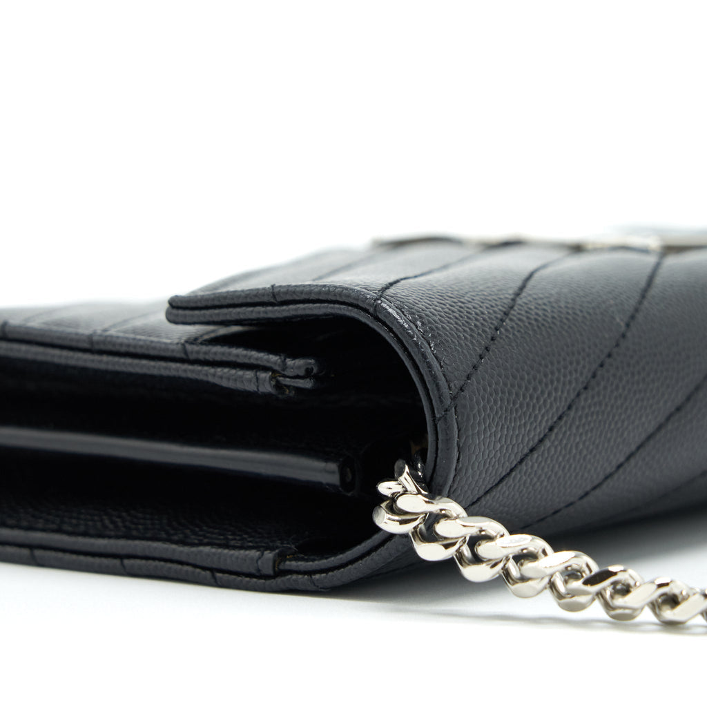 SAINT LAURENT/YSL CHAIN WALLET CROSSBODY BAG GRAIN CALFSKIN BLACK SHW