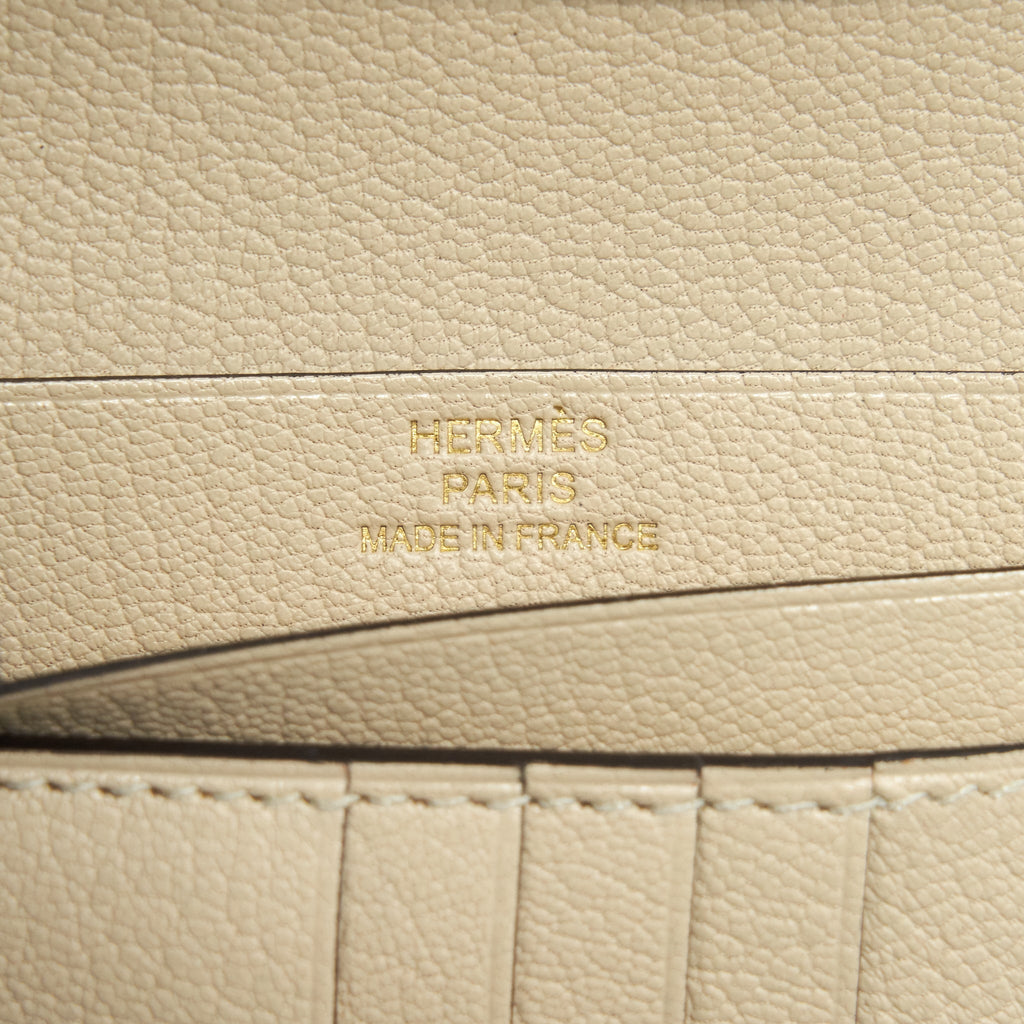 HERMES OSTRICH BEARN COMPACT WALLET 3C PARCHEMIN GHW