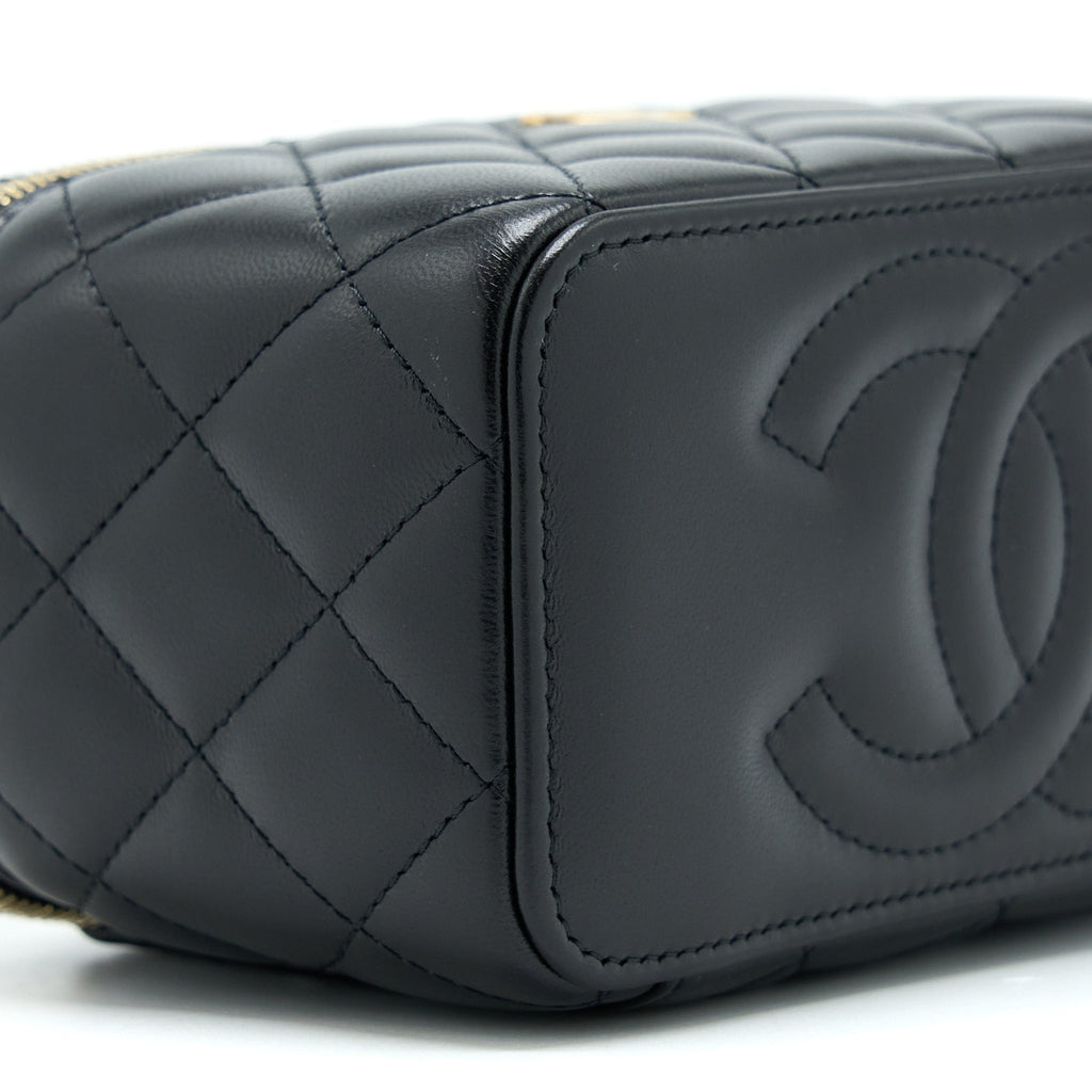 CHANEL LONG VANITY WITH DETAILED CHAIN LAMBSKIN BLACK GHW