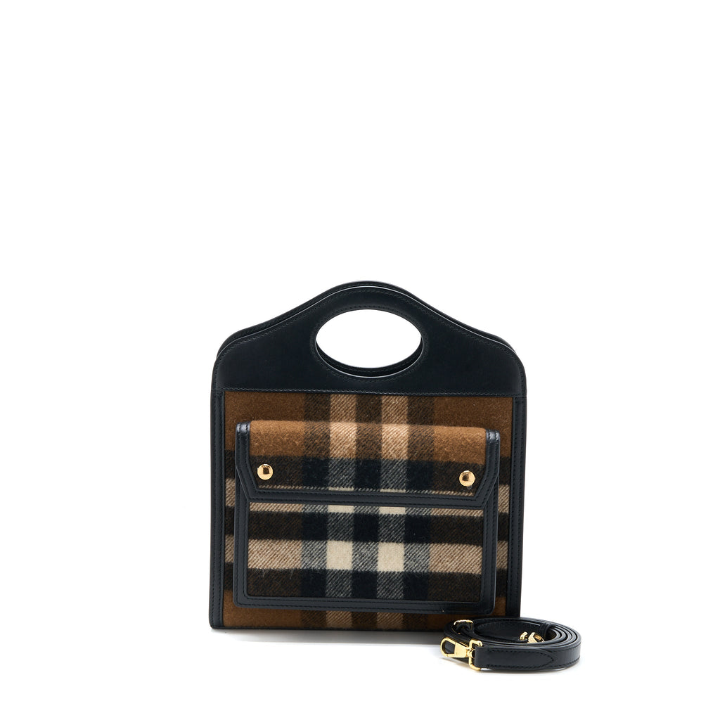 BURBERRY CHECK POCKET BAG CASHMERE/LEATHER MULTICOLOUR BROWN GHW