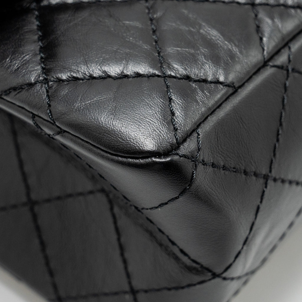 CHANEL LARGE 2.55 REISSUE FLAP BAG AGED CALFSKIN BLACK GHW