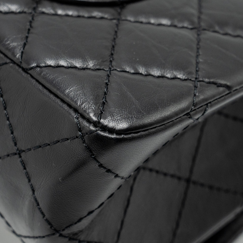 CHANEL LARGE 2.55 REISSUE FLAP BAG AGED CALFSKIN BLACK GHW