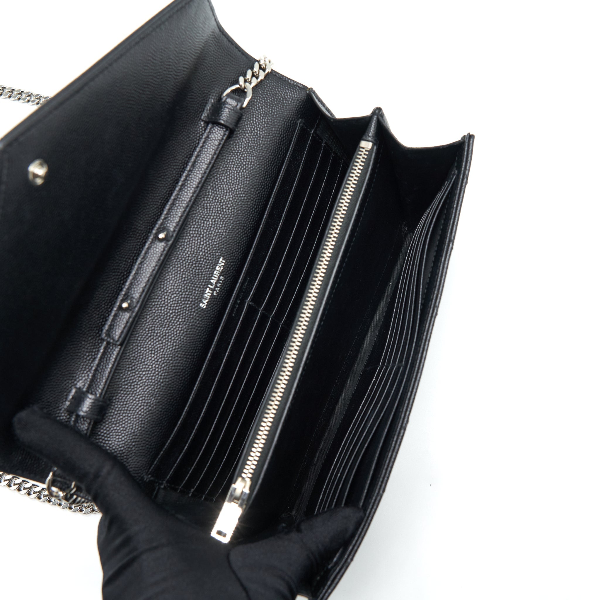 SAINT LAURENT/YSL CHAIN WALLET CROSSBODY BAG GRAIN CALFSKIN BLACK SHW