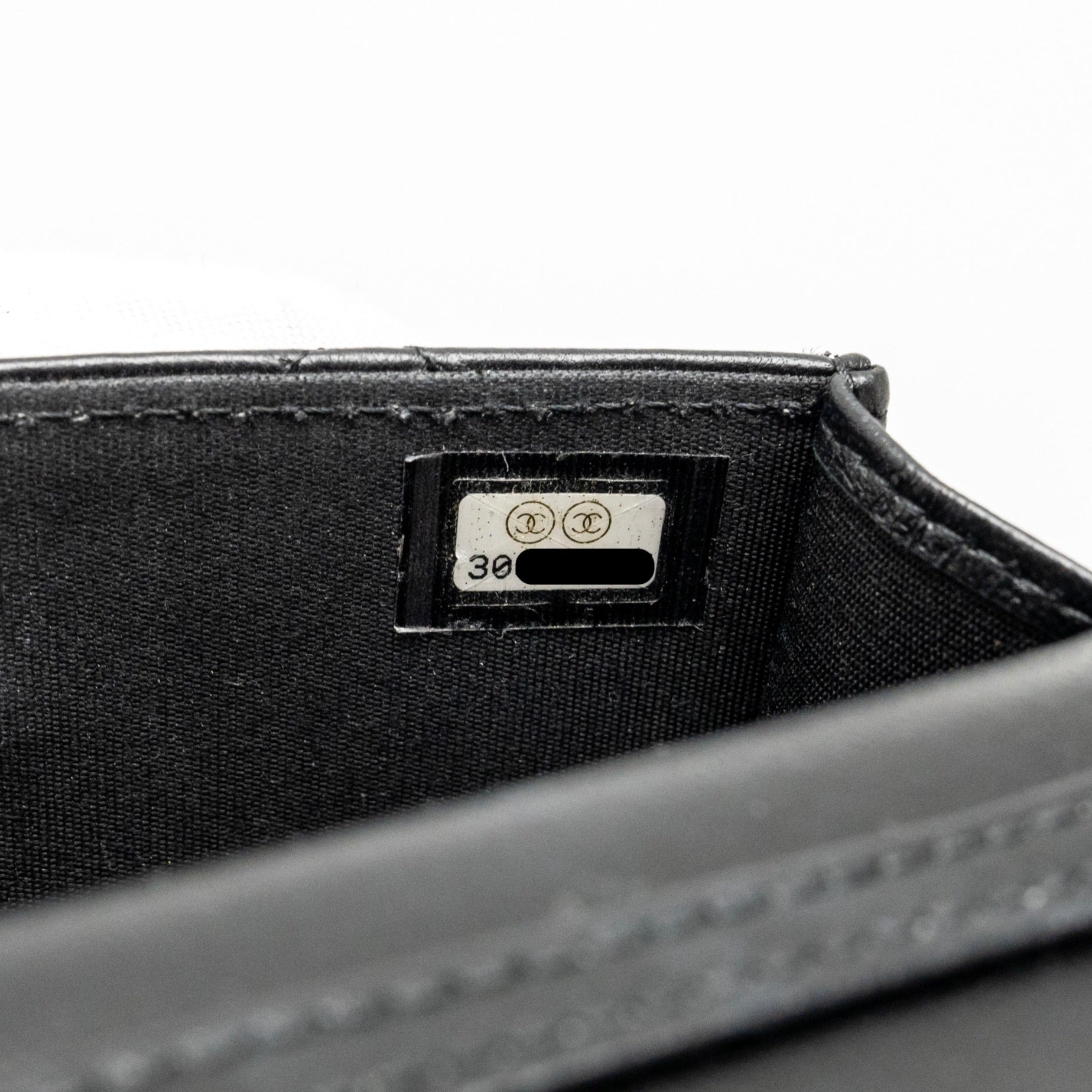 CHANEL ZIRCONIUM FLAP CLUTCH/CARD HOLDER WITH CHAIN LAMBSKIN BLACK GHW