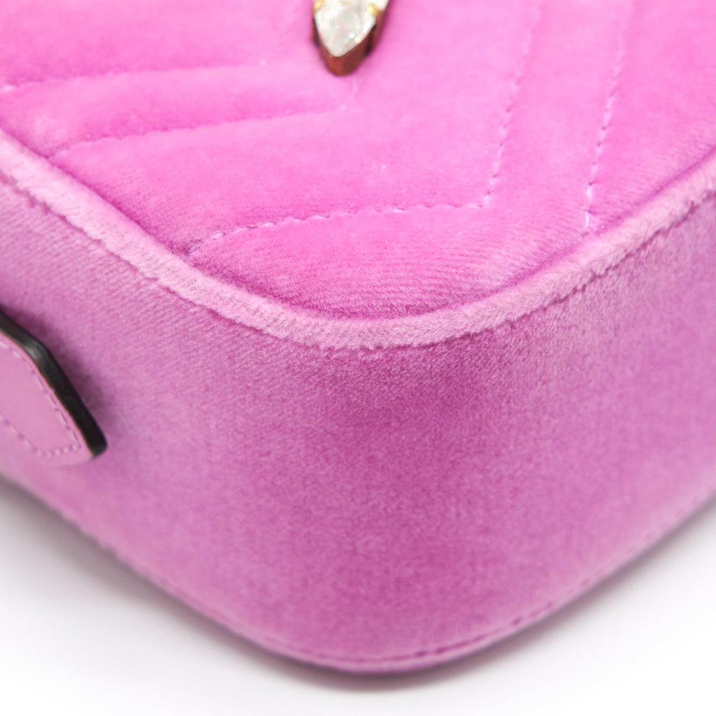 GUCCI GG MARMONT CAMERA BAG VELVET PINK WITH CRYSTAL GHW