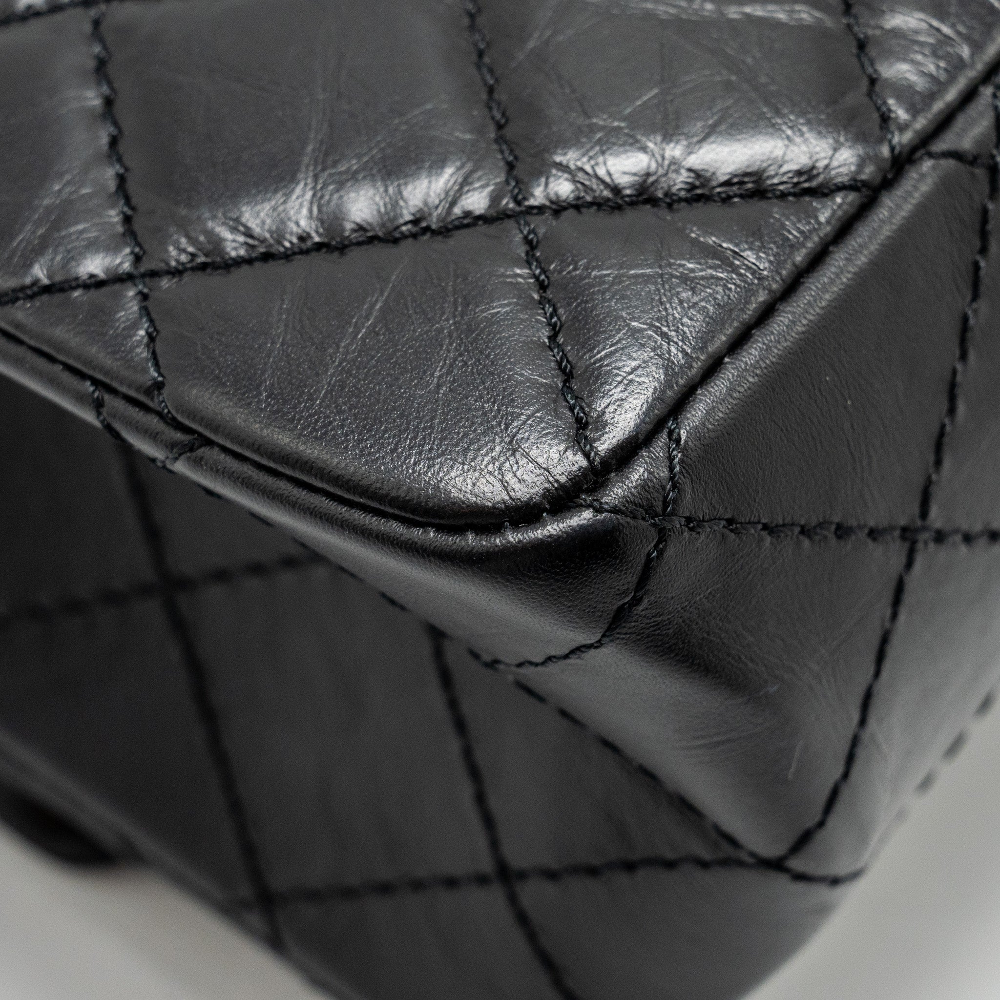 CHANEL LARGE 2.55 REISSUE FLAP BAG AGED CALFSKIN BLACK GHW