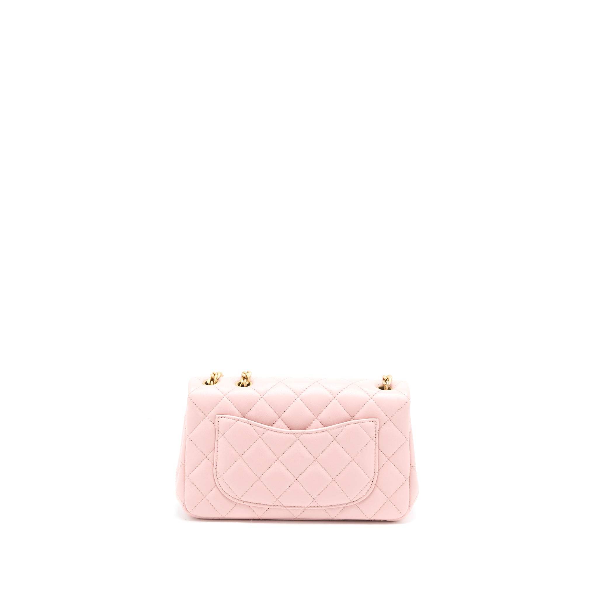 CHANEL 23S CAMELLIA CHAIN MINI RECTANGULAR FLAP BAG LAMBSKIN LIGHT PINK GHW (MICROCHIP)