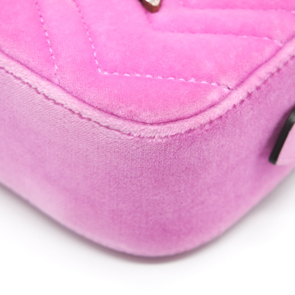 GUCCI GG MARMONT CAMERA BAG VELVET PINK WITH CRYSTAL GHW