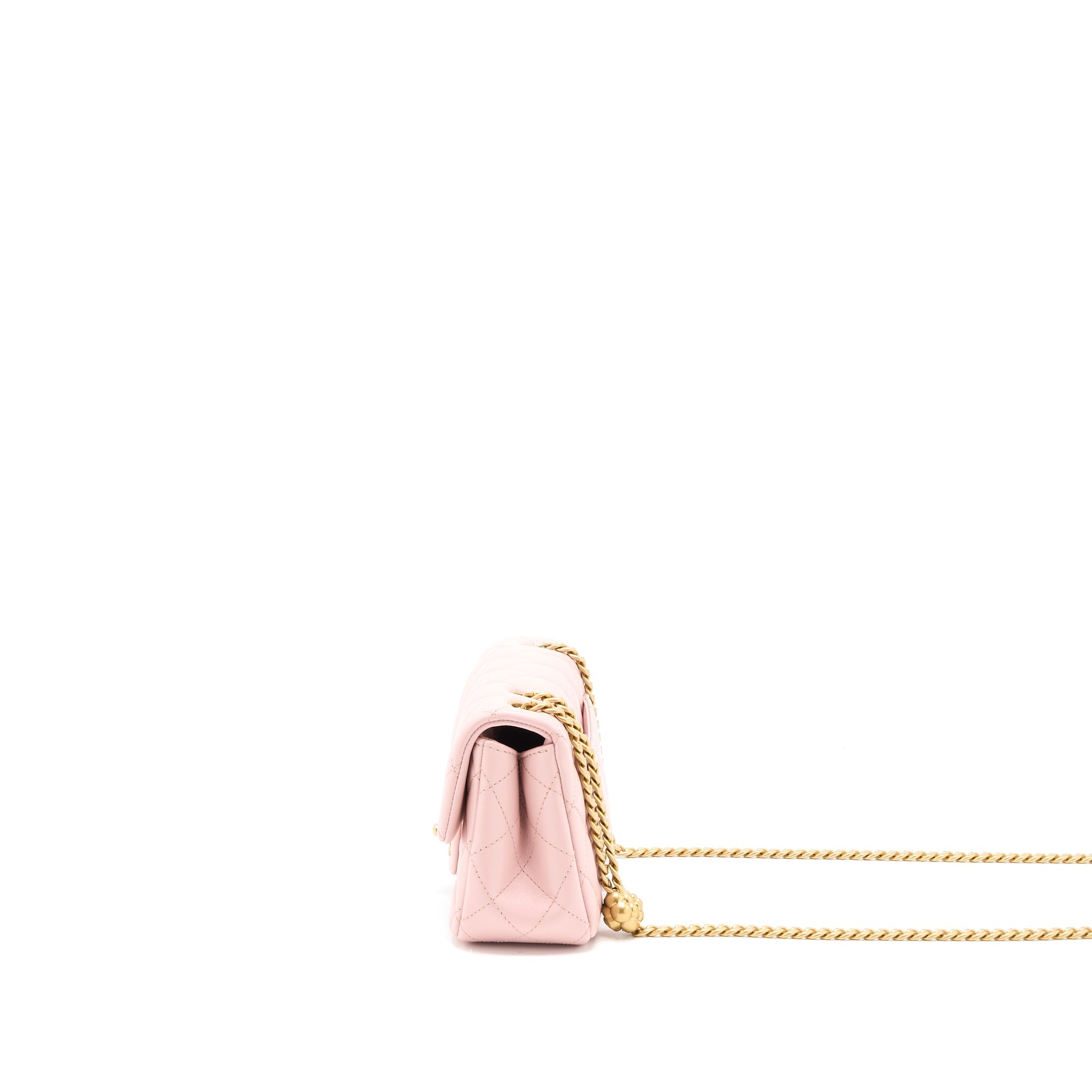 CHANEL 23S CAMELLIA CHAIN MINI RECTANGULAR FLAP BAG LAMBSKIN LIGHT PINK GHW (MICROCHIP)