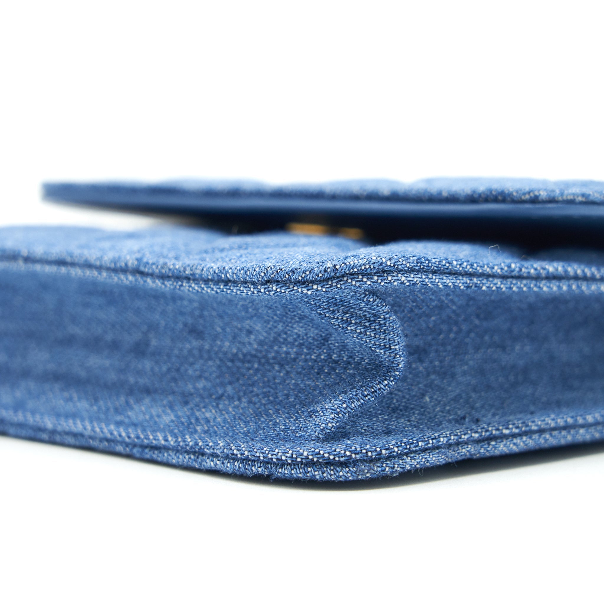 CHANEL PEARL CRUSH MINI FLAP BELT BAG DENIM GHW