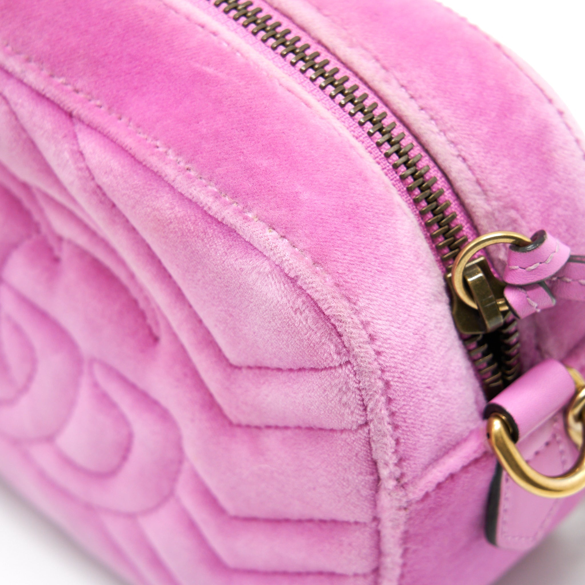 GUCCI GG MARMONT CAMERA BAG VELVET PINK WITH CRYSTAL GHW