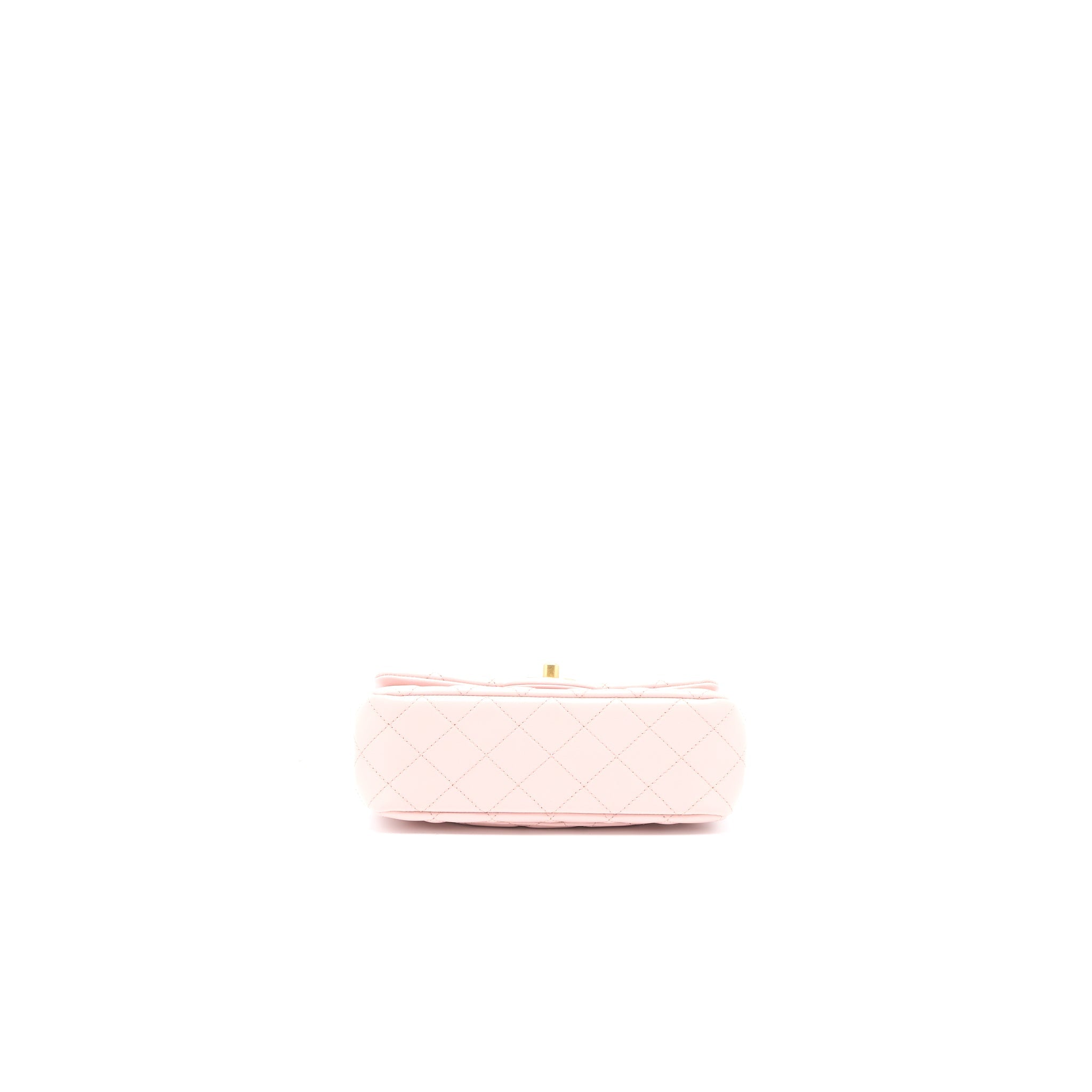 CHANEL 23S CAMELLIA CHAIN MINI RECTANGULAR FLAP BAG LAMBSKIN LIGHT PINK GHW (MICROCHIP)