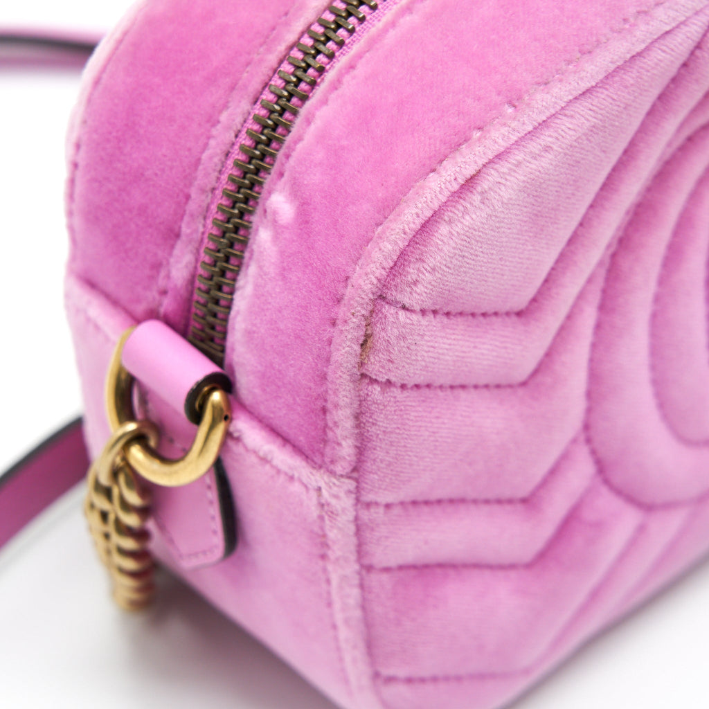 GUCCI GG MARMONT CAMERA BAG VELVET PINK WITH CRYSTAL GHW