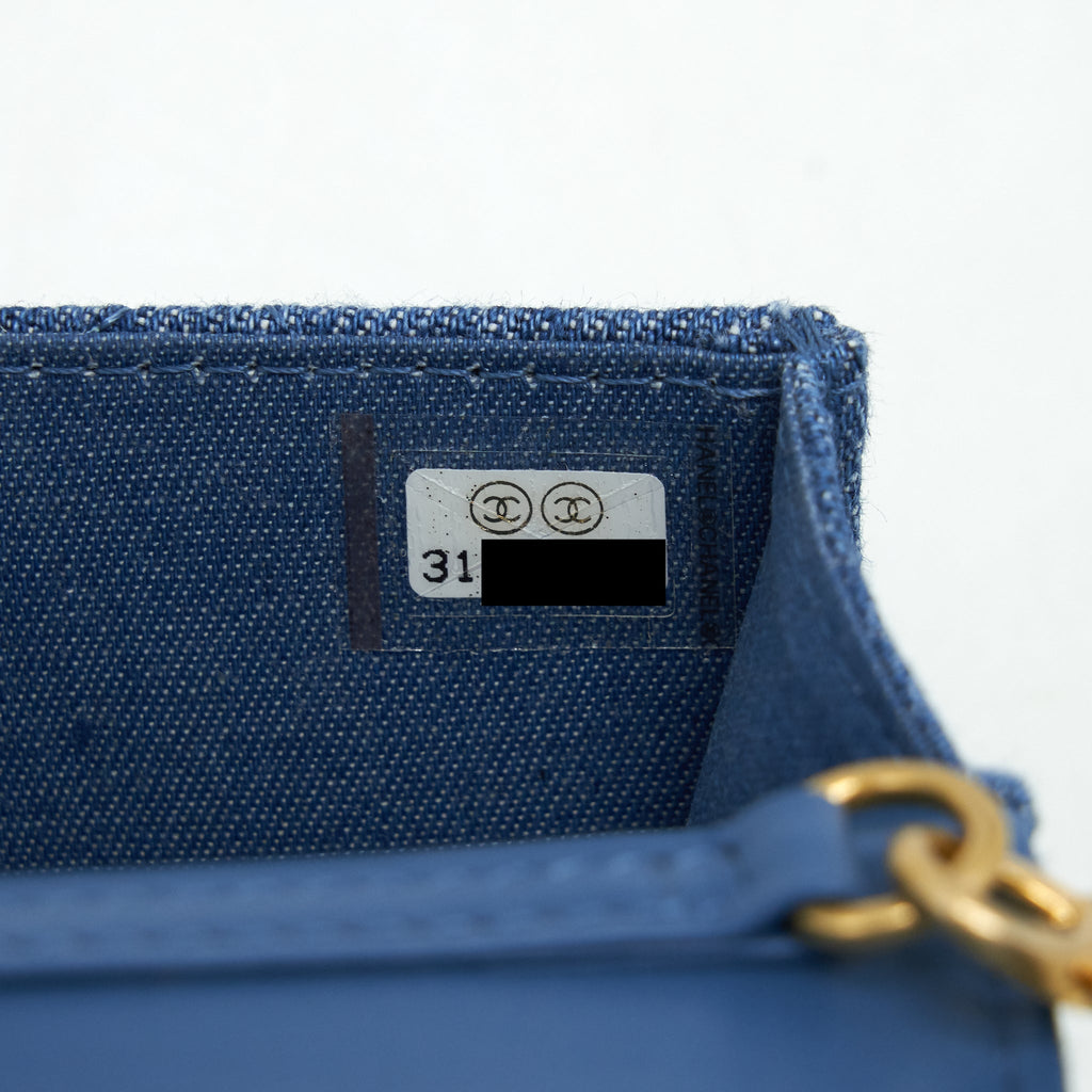 CHANEL PEARL CRUSH MINI FLAP BELT BAG DENIM GHW