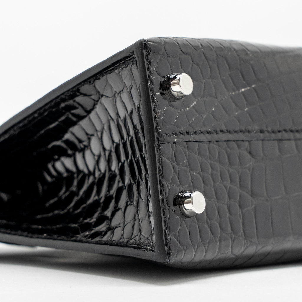 HERMES MINI KELLY II SHINY ALLIGATOR MISSISSIPPIENSIS BLACK SHW