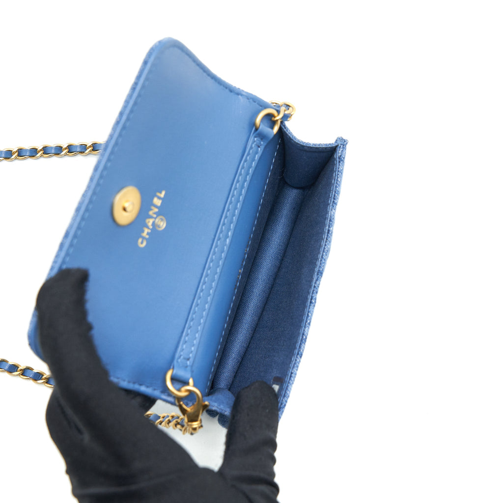 CHANEL PEARL CRUSH MINI FLAP BELT BAG DENIM GHW