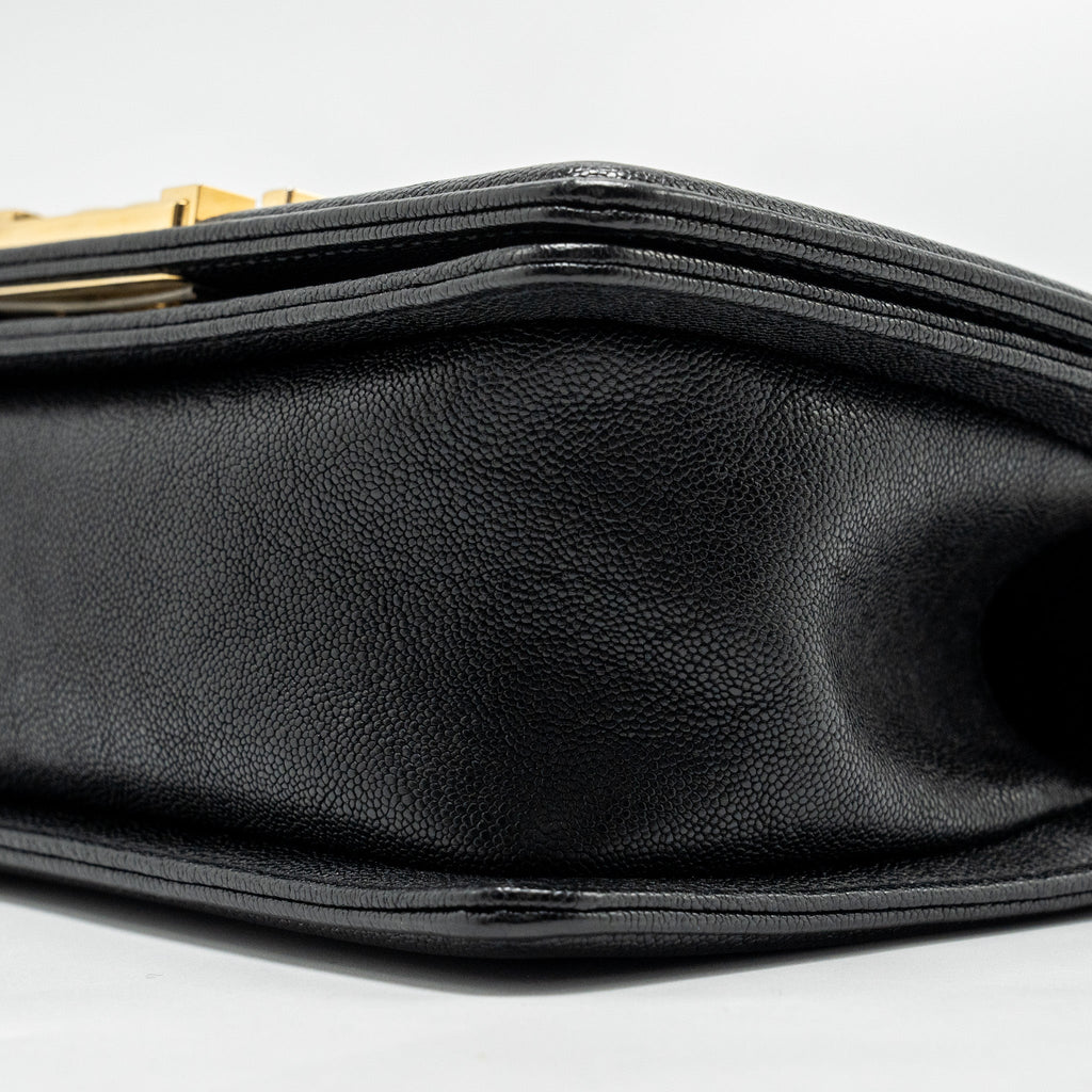 CHANEL CHEVRON SMALL BOY BAG CAVIAR BLACK GHW