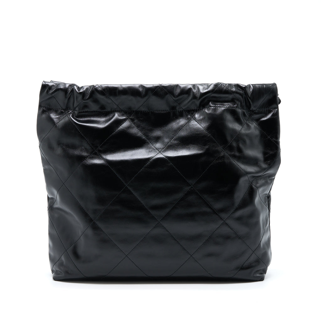 CHANEL MEDIUM 22 BAG SHINY CALFSKIN SO BLACK WITH BLACK HARDWARE (MICROCHIP)