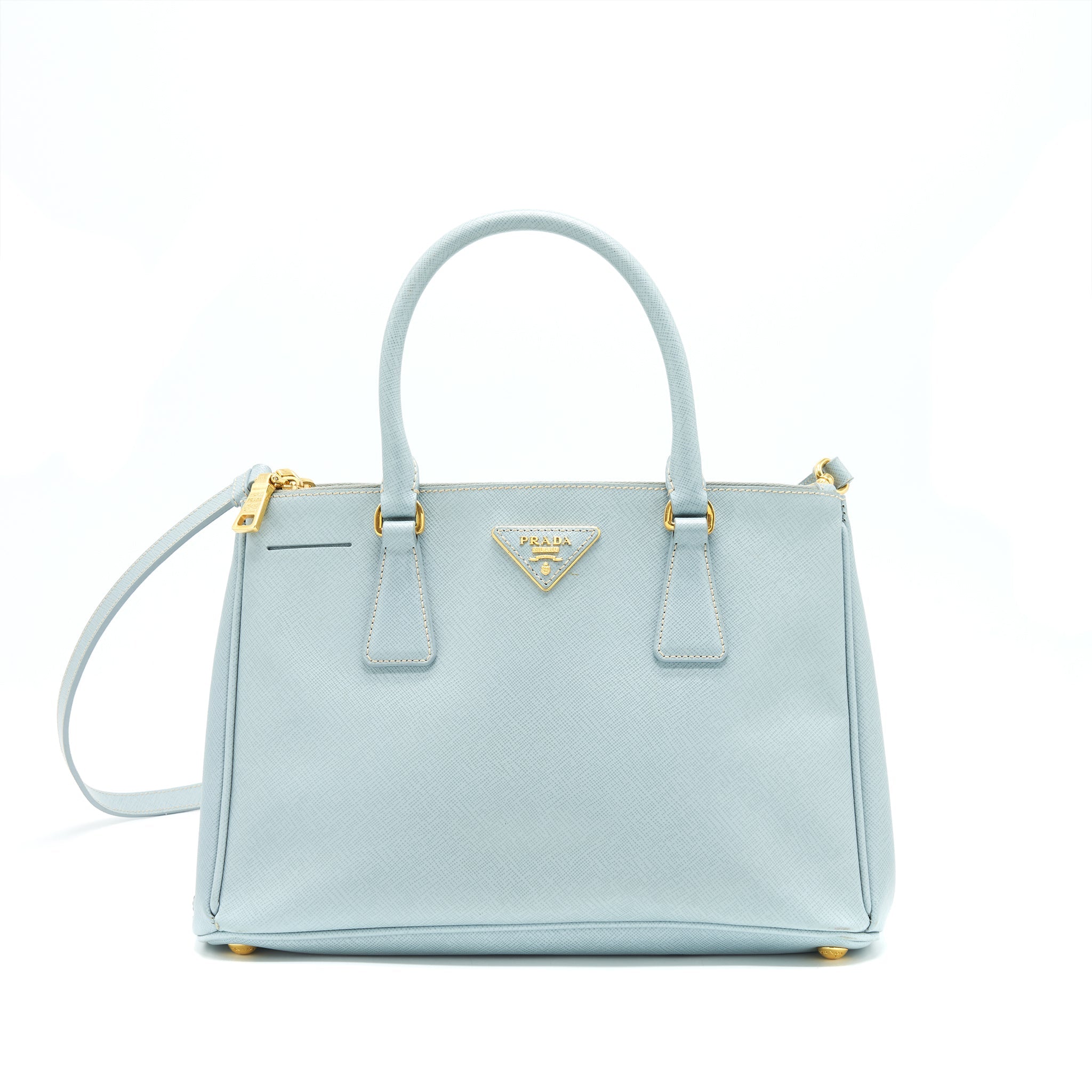 PRADA SMALL SAFFIANO LEATHER TOTE BAG LIGHT BLUE GHW