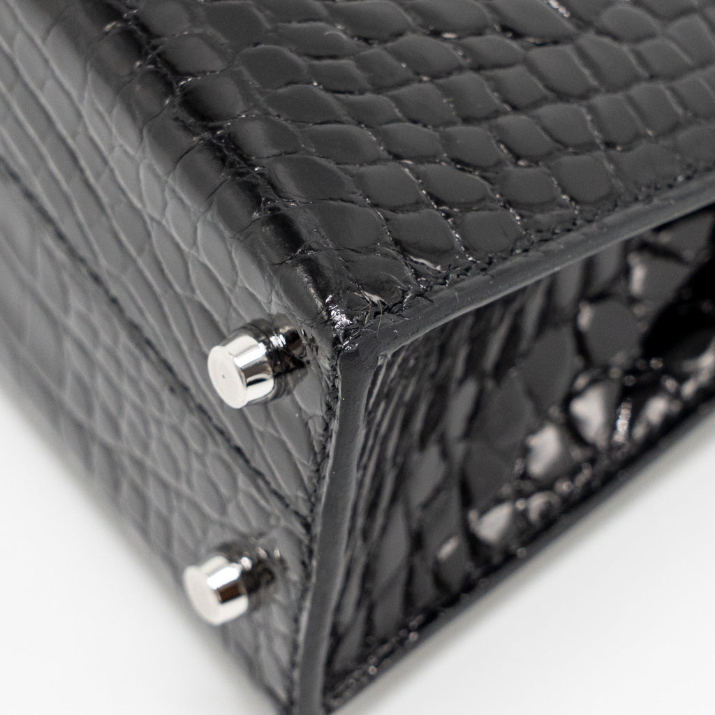 HERMES MINI KELLY II SHINY ALLIGATOR MISSISSIPPIENSIS BLACK SHW