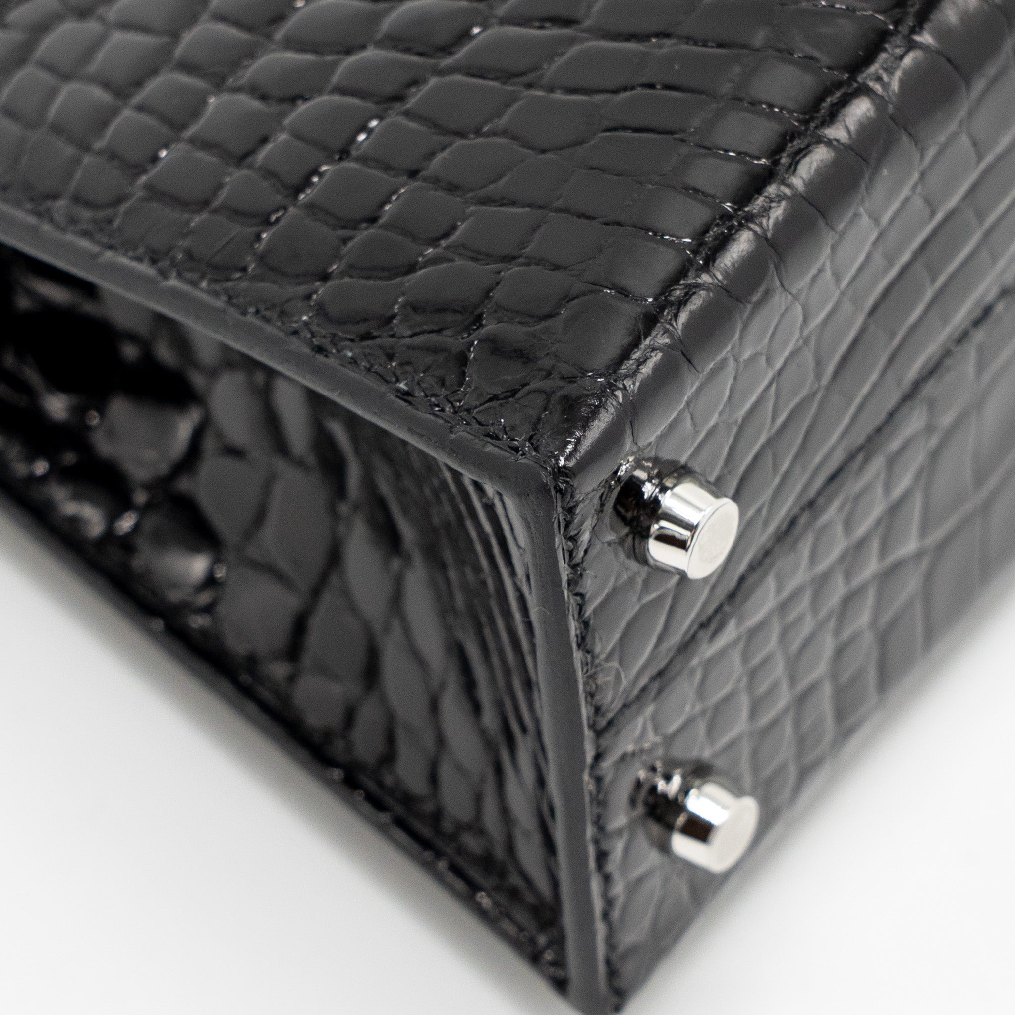 HERMES MINI KELLY II SHINY ALLIGATOR MISSISSIPPIENSIS BLACK SHW
