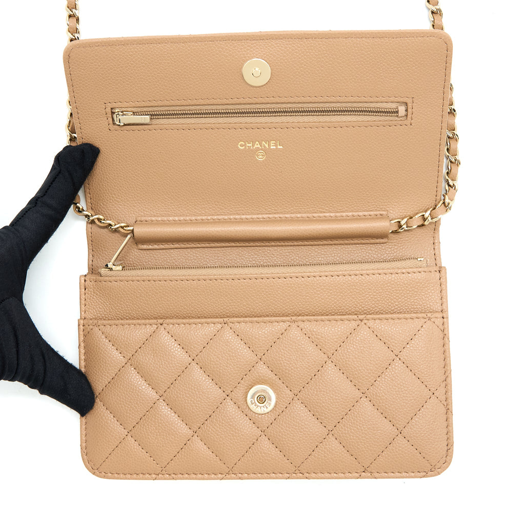 CHANEL 22K WALLET ON CHAIN CAVIAR DARK BEIGE LGHW (MICROCHIP)