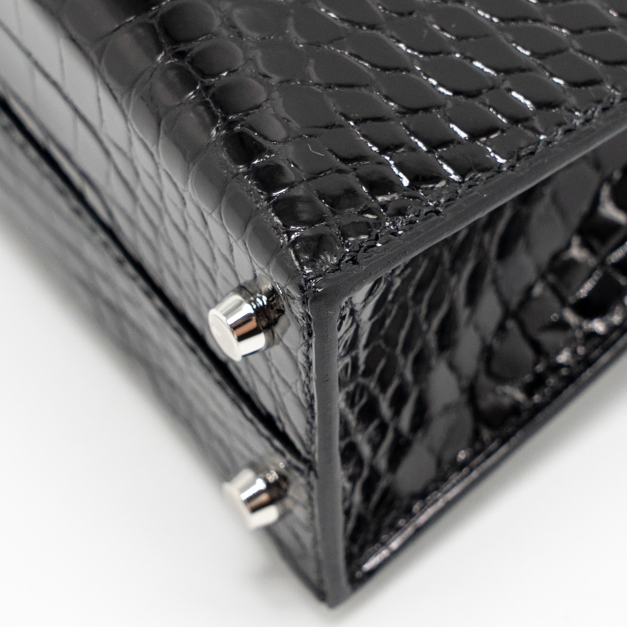 HERMES MINI KELLY II SHINY ALLIGATOR MISSISSIPPIENSIS BLACK SHW