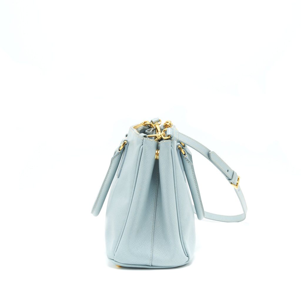 PRADA SMALL SAFFIANO LEATHER TOTE BAG LIGHT BLUE GHW