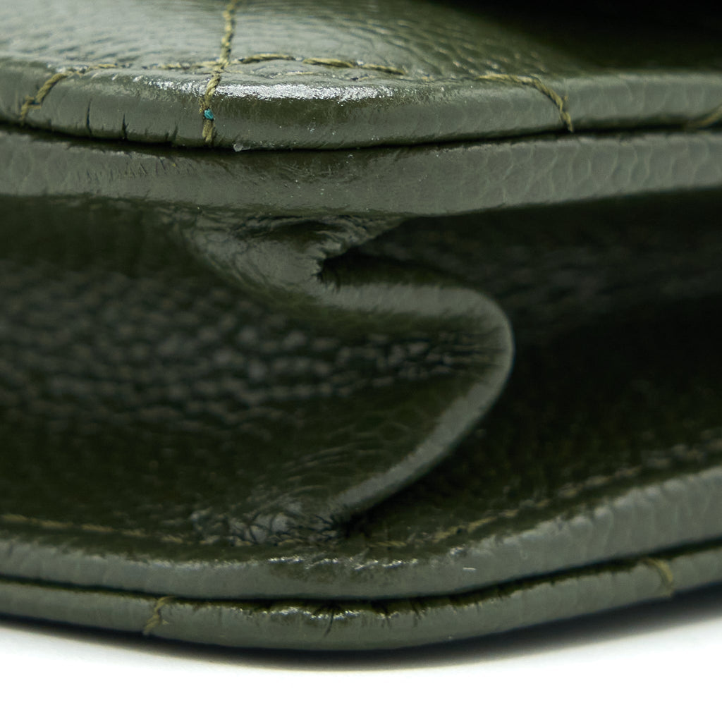 CHANEL 22K WALLET ON CHAIN CAVIAR DARK GREEN LGHW (MICROCHIP)