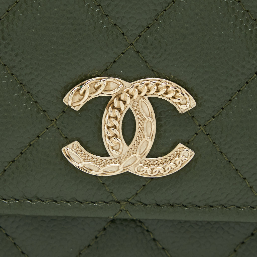 CHANEL 22K WALLET ON CHAIN CAVIAR DARK GREEN LGHW (MICROCHIP)