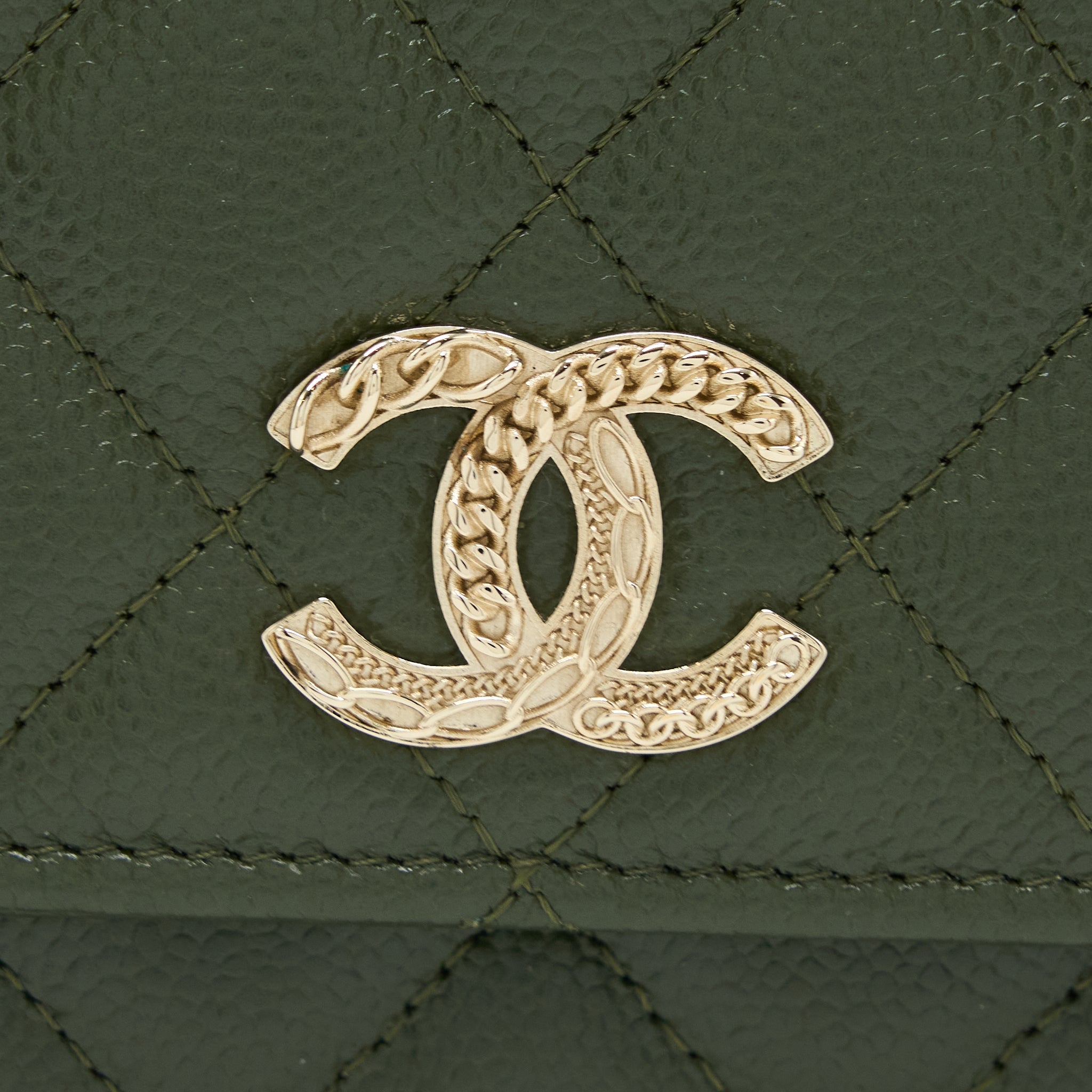 CHANEL 22K WALLET ON CHAIN CAVIAR DARK GREEN LGHW (MICROCHIP)