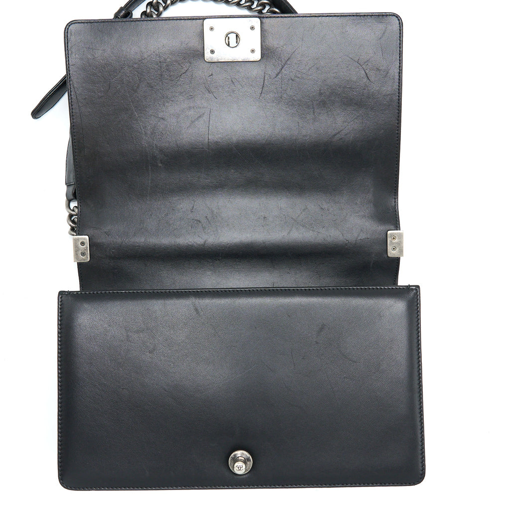 CHANEL MEDIUM BOY BAG LAMBSKIN BLACK RUTHENIUM SHW