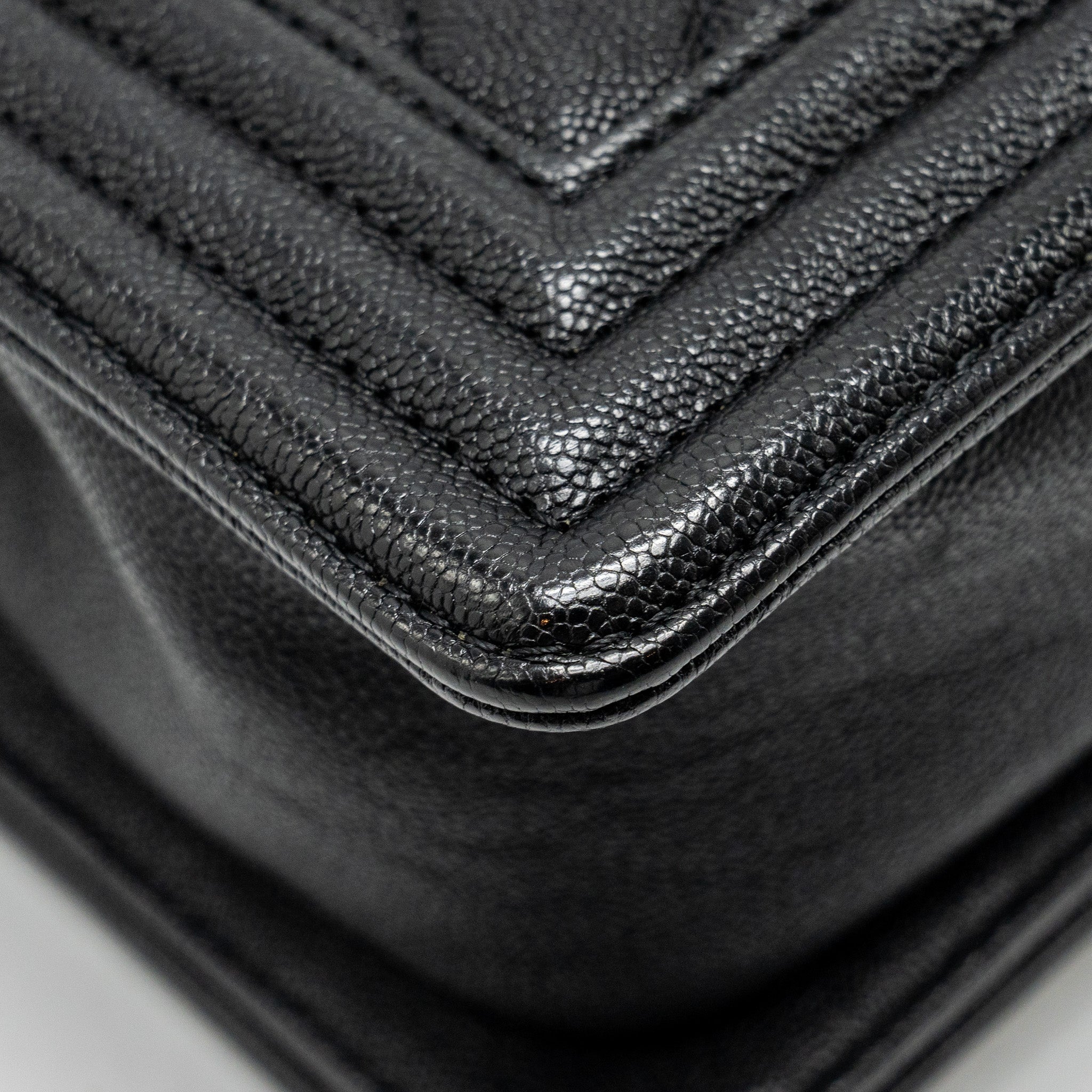CHANEL CHEVRON SMALL BOY BAG CAVIAR BLACK GHW