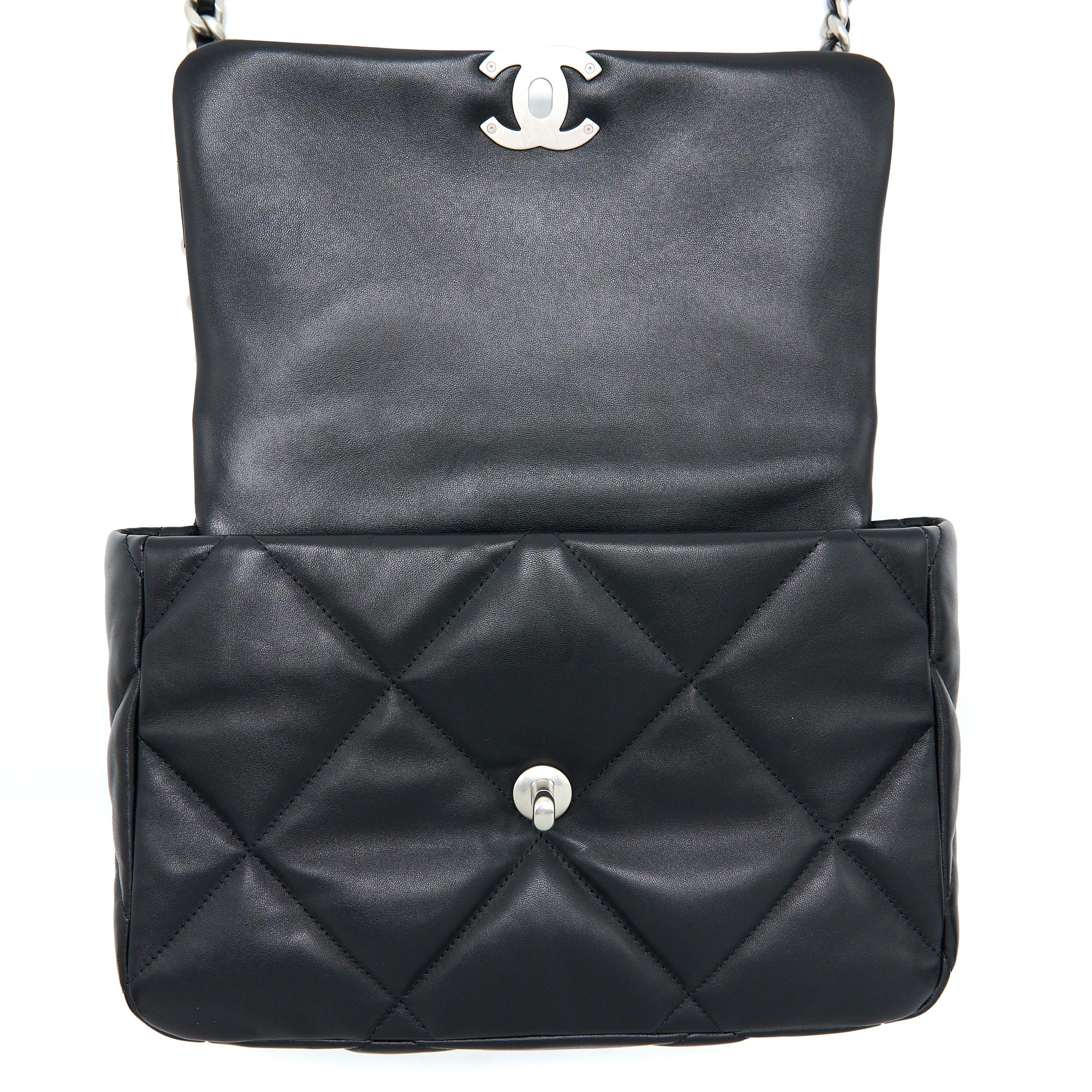 CHANEL MEDIUM 19 BAG GOATSKIN BLACK MULTICOLOUR HARDWARE (MICROCHIP)