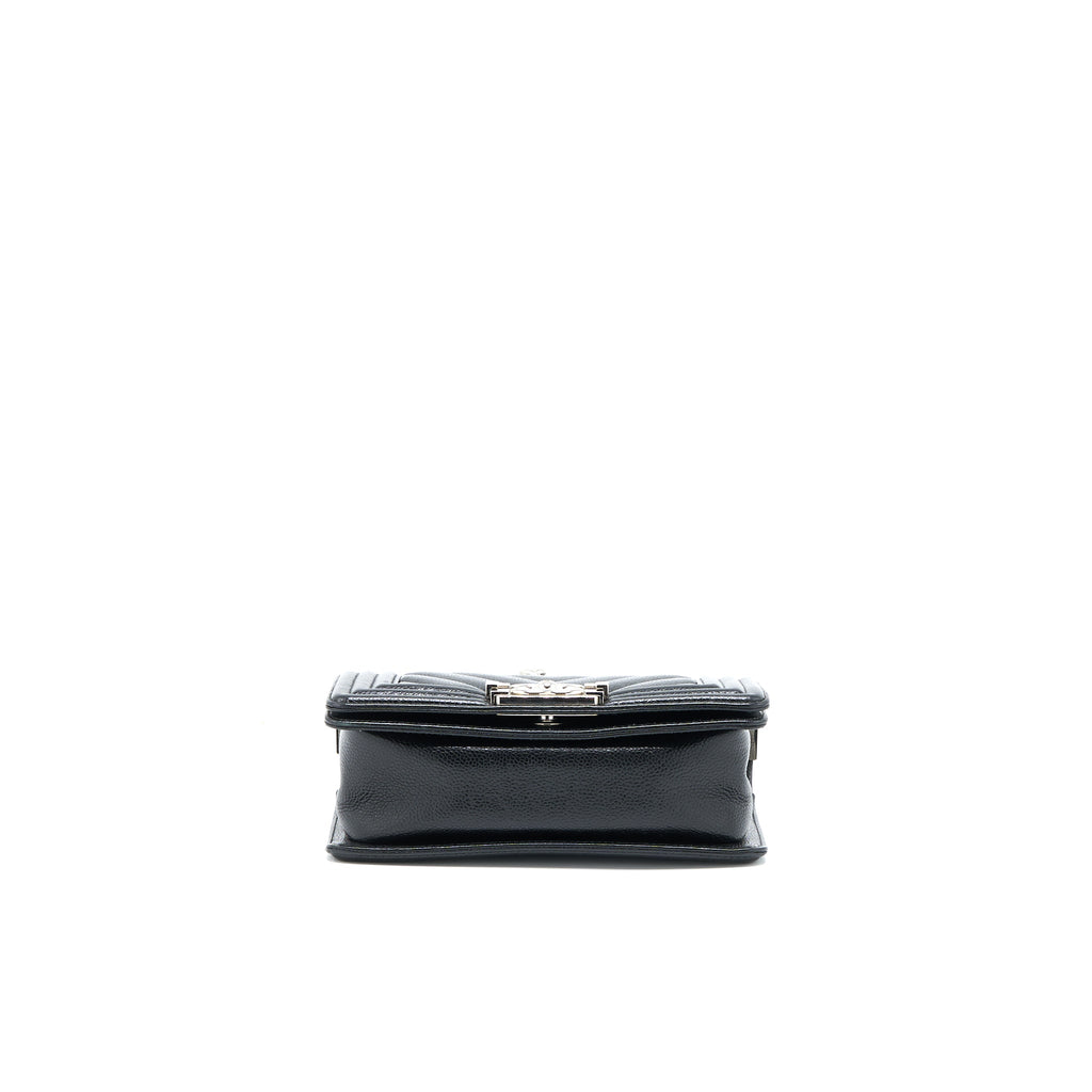CHANEL SMALL CHEVRON BOY BAG SHINY GRAINED CALFSKIN BLACK SHW